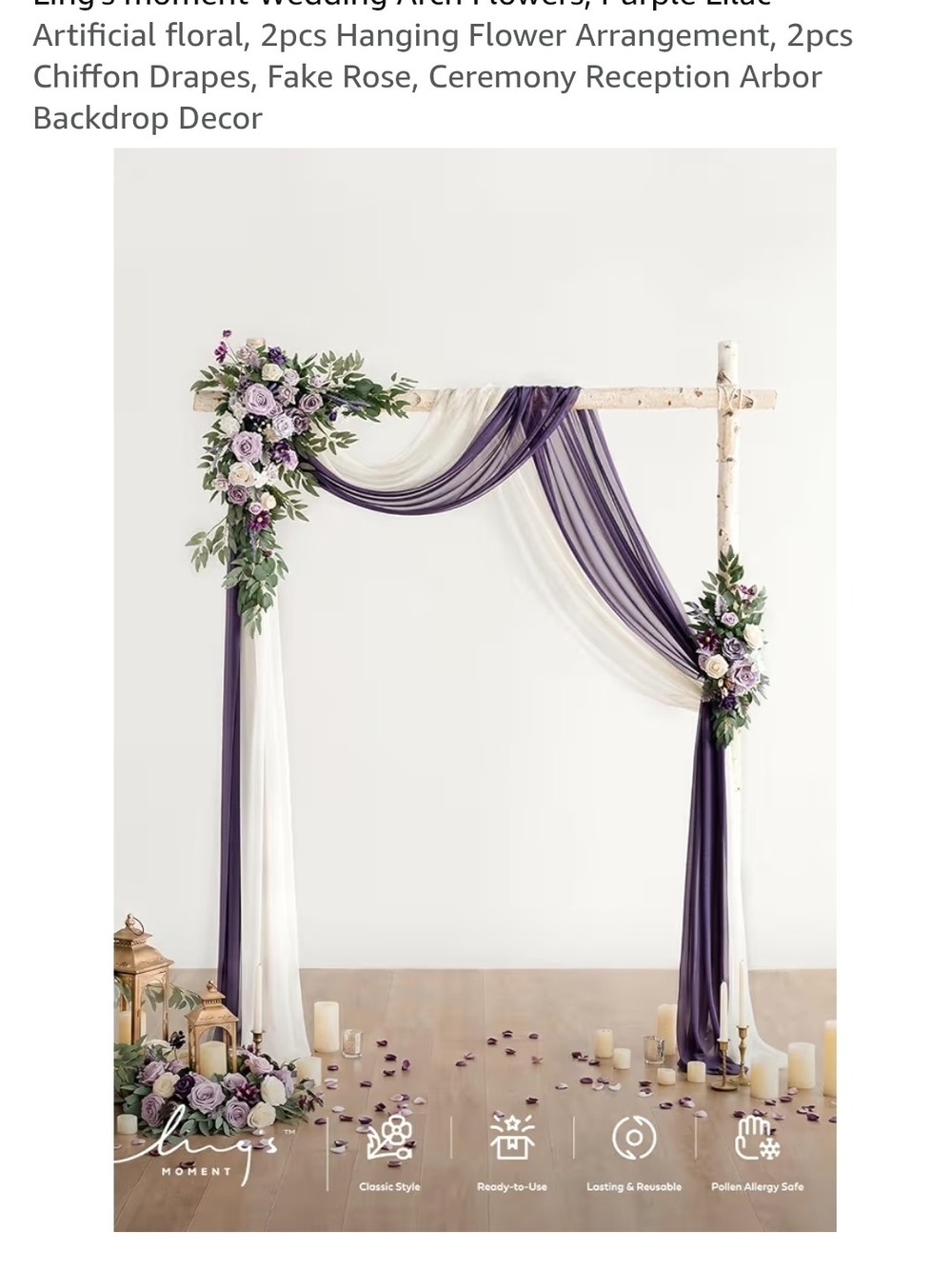Elegant Purple and Ivory Chiffon Arch Drapes with Floral Accents